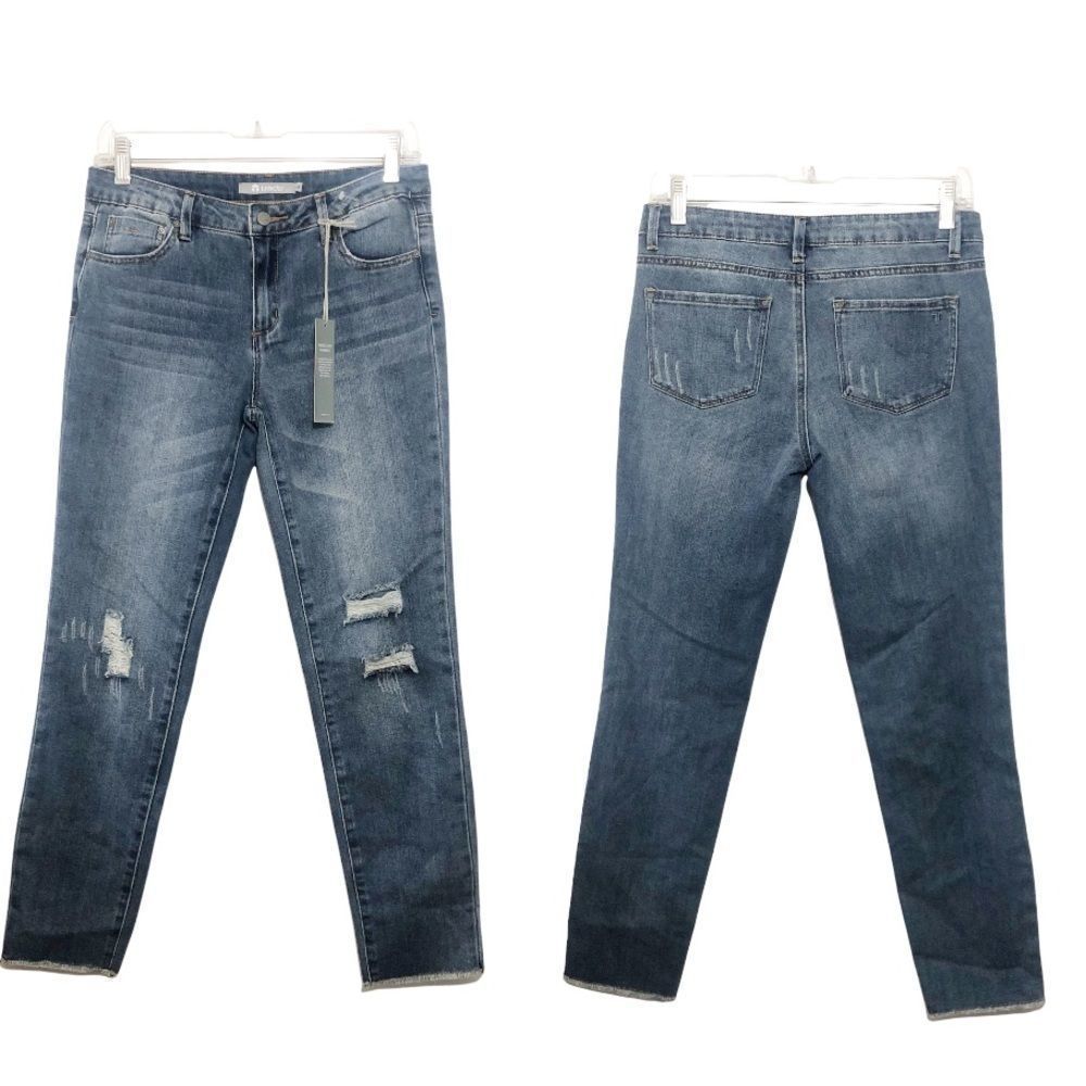 Tractr Jeans Distressed Blue Wash Raw Edge Straight Leg Size 14 - Picture 13 of 13